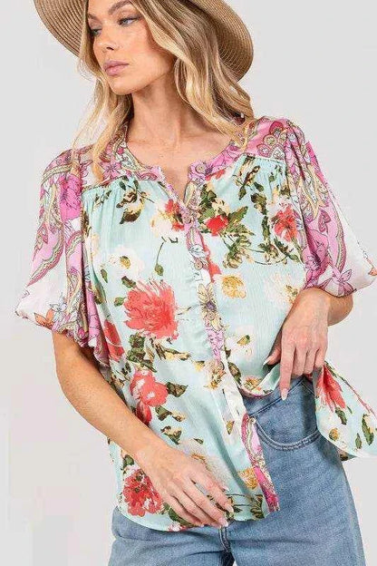 SAGE+FIG Plus Size Floral Mineral Wash French Terry Button Up Shirt - Purcell's Clothing Company