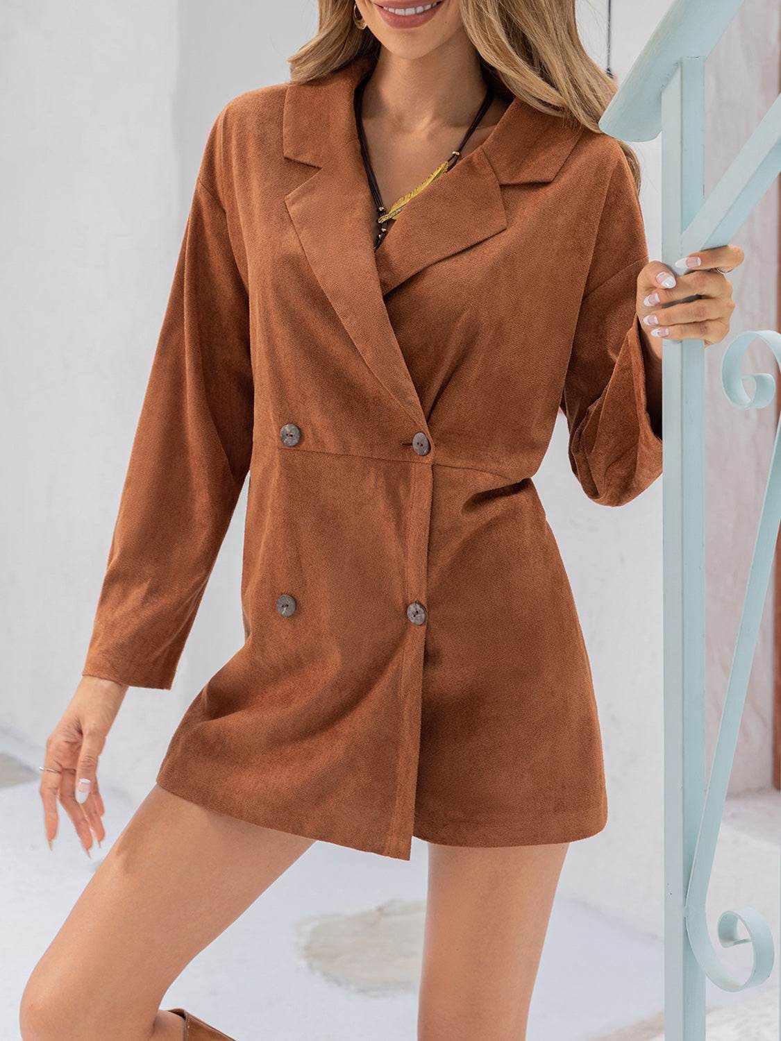 Lapel Collar Long Sleeve Romper - Purcell's Clothing Company