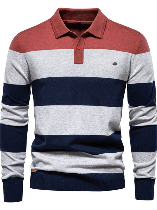 Striped Long Sleeve Knit Polo - Purcell's Clothing Company