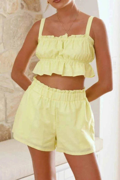 Ruffled Square Neck Cami and Shorts Set - Purcell's Clothing Company