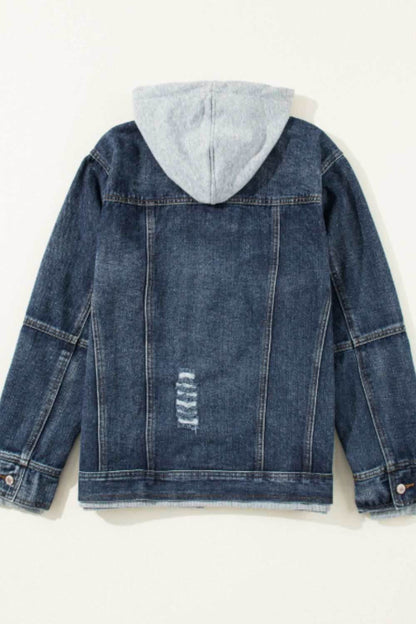 Fake Two-Piece Hooded Zip-Up Denim Jacket - Purcell's Clothing Company
