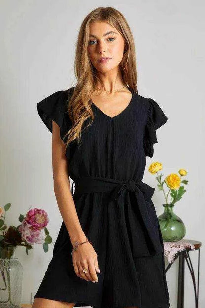 ADORA Ruffle Sleeves Romper with Pockets - Purcell's Clothing Company