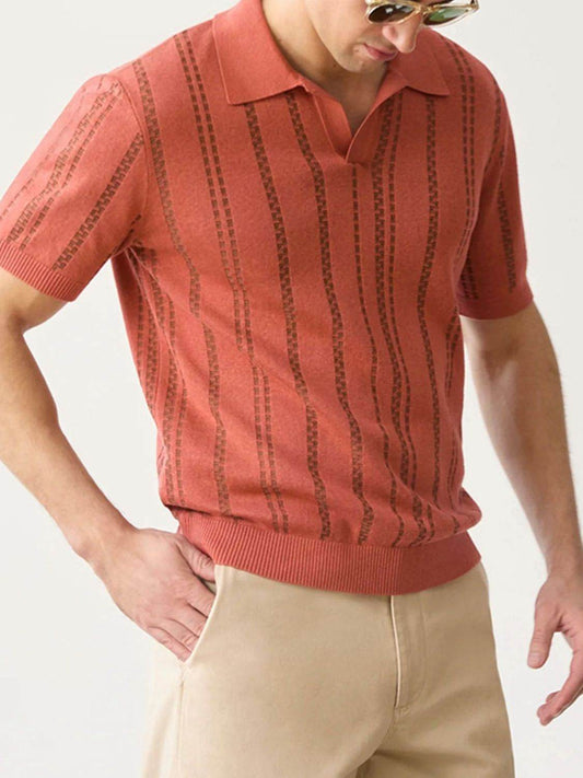 Striped Collared Neck Short Sleeve Polo - Purcell's Clothing Company