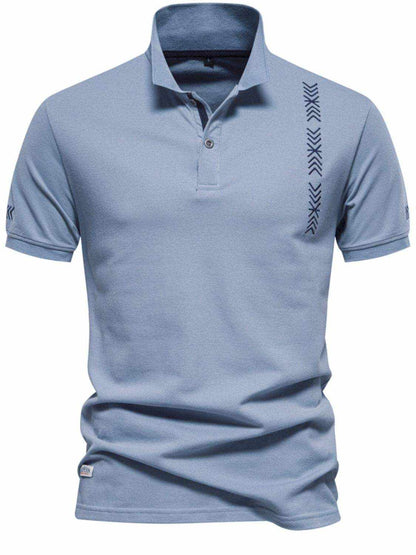 Collared Neck Geometric Embroidered Polo - Purcell's Clothing Company