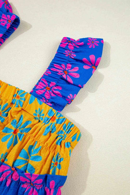 Floral Colorblock Flutter Straps Flowy Tank Top - Purcell's Clothing Company