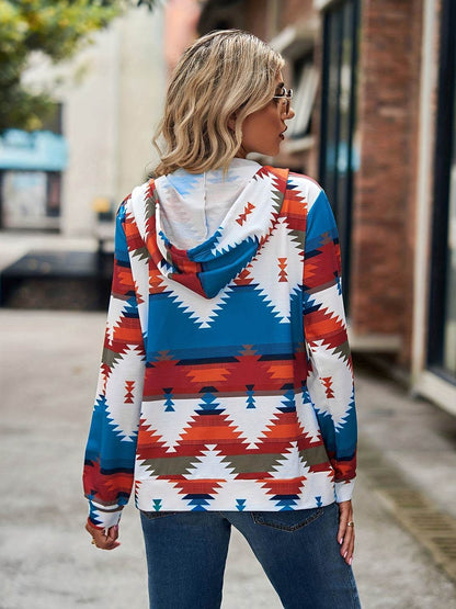 Geometric Zip Up Long Sleeve Hooded Jacket - Purcell's Clothing Company