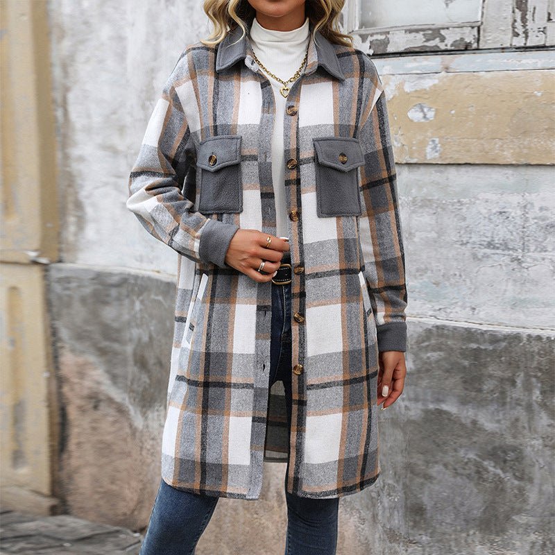 Brushed Plaid Long Coat - Purcell's Clothing Company - 4