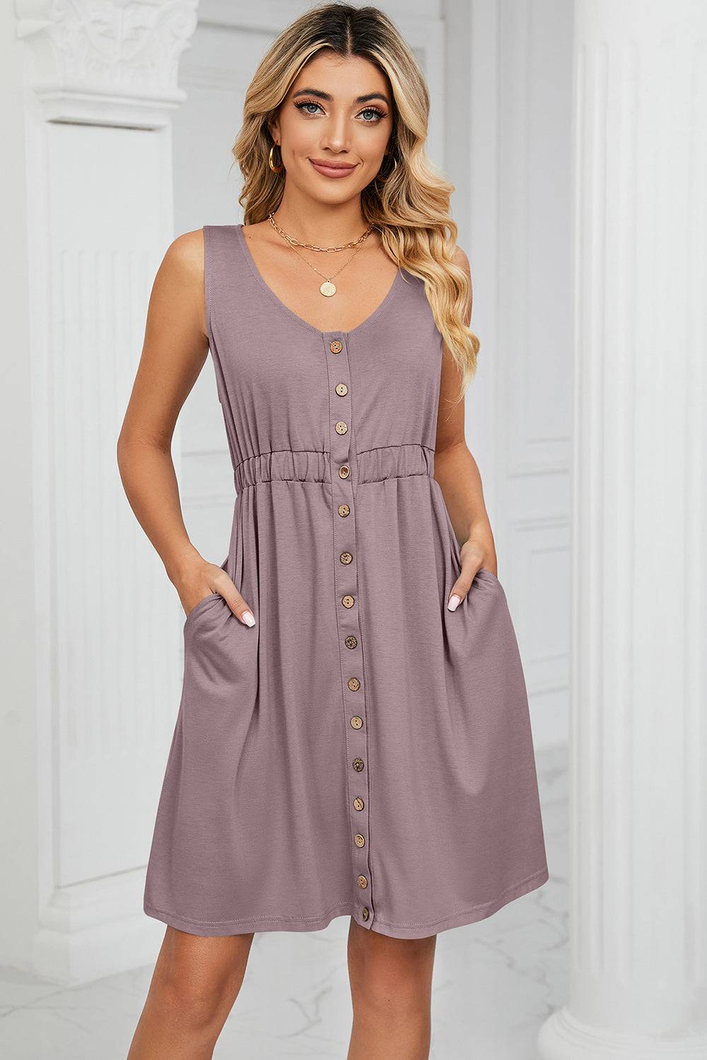 Buttoned Strap Mini Dress - Purcell's Clothing Company - 