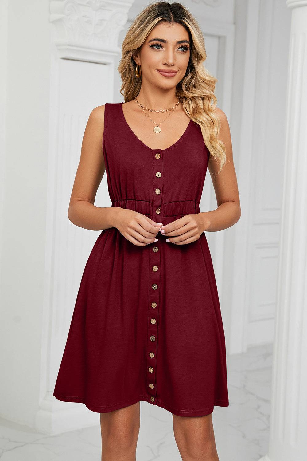 Buttoned Strap Mini Dress - Purcell's Clothing Company - 