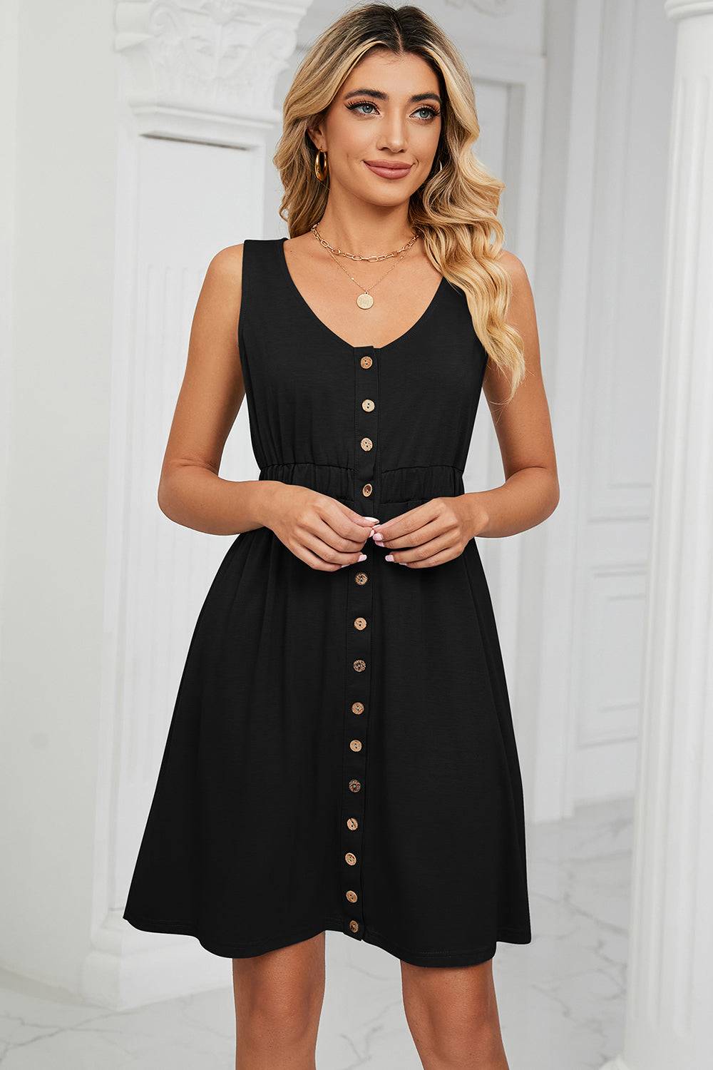 Buttoned Strap Mini Dress - Purcell's Clothing Company - 