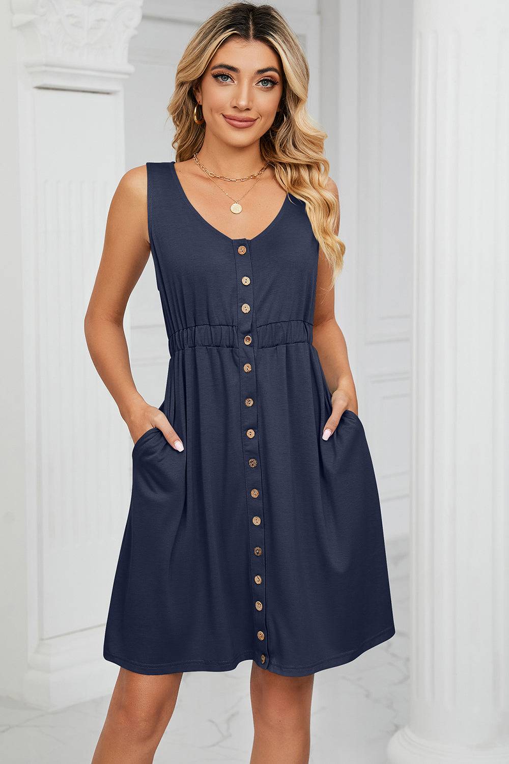 Buttoned Strap Mini Dress - Purcell's Clothing Company - 