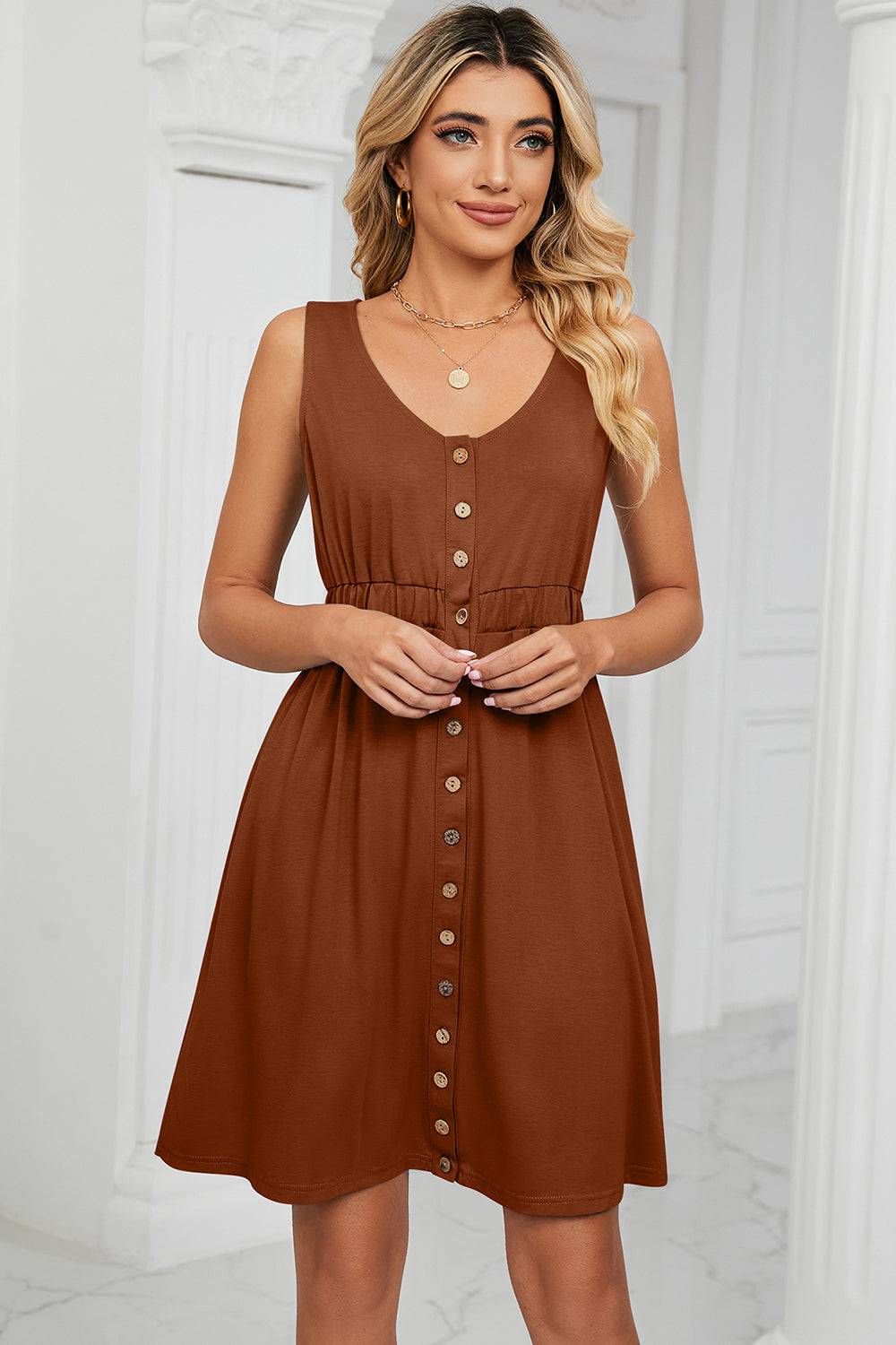 Buttoned Strap Mini Dress - Purcell's Clothing Company - 