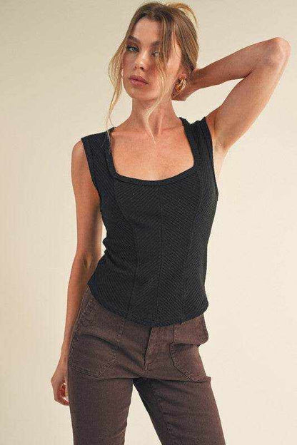 Aemi + Co Exposed Seam Ribbed Wide Strap Tank - Purcell's Clothing Company