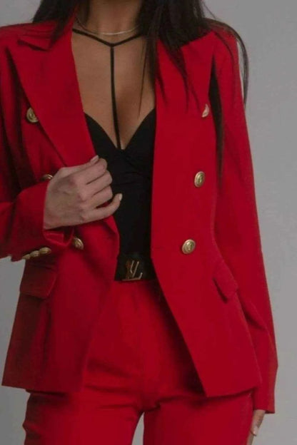 Full Size Lapel Collar Long Sleeve Blazer and Pants Set Plus Size - Purcell's Clothing Company