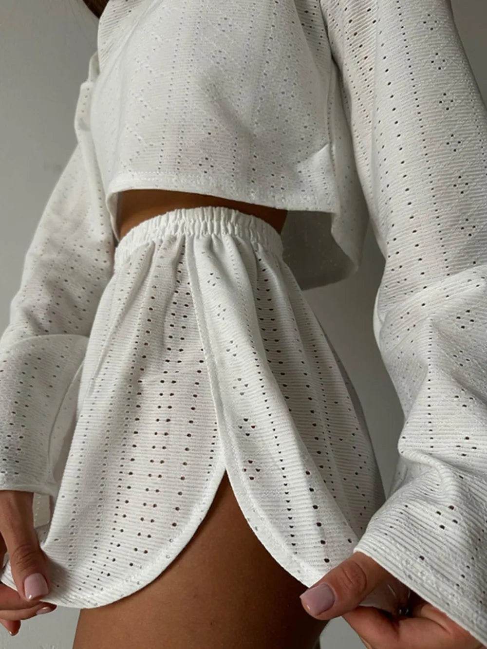Eyelet Round Neck Top and Shorts Set - Purcell's Clothing Company