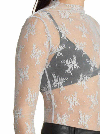 Lace Mock Neck Long Sleeve Blouse - Purcell's Clothing Company