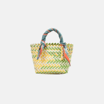 Contrast Woven Handbag with Ribbon - Purcell's Clothing Company