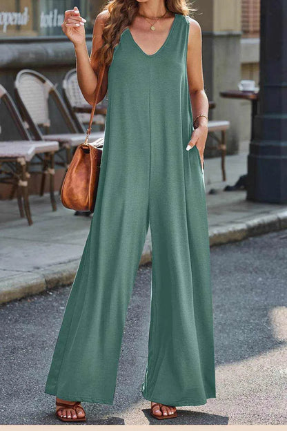 Full Size V-Neck Wide Strap Jumpsuit - Purcell's Clothing Company