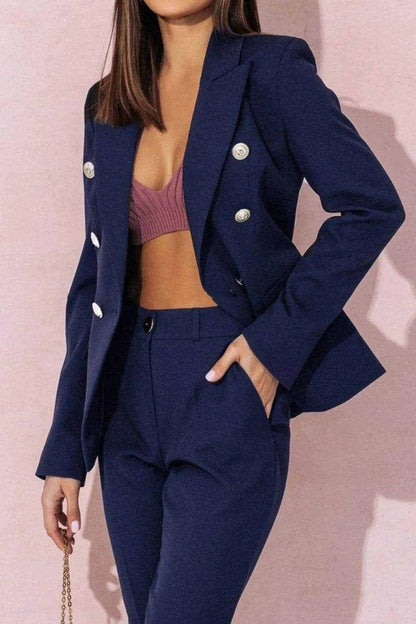 Full Size Lapel Collar Long Sleeve Blazer and Pants Set Plus Size - Purcell's Clothing Company