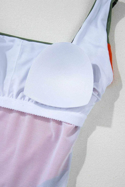 Color Block Padded Square Neck One Piece Swimsuit - Purcell's Clothing Company