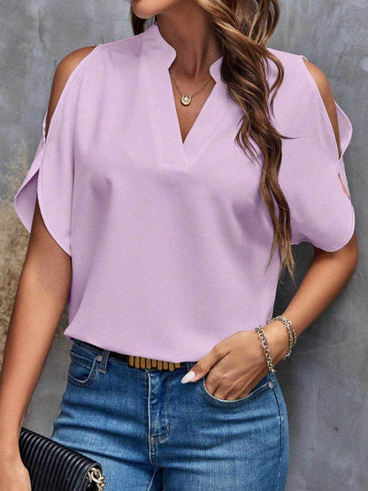 Notched Cold Shoulder Blouse - Purcell's Clothing Company