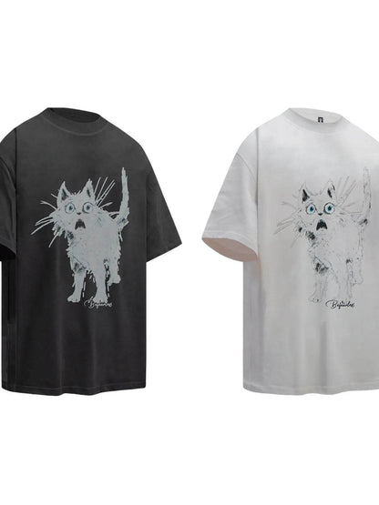 Men's Cat Graphic Short Sleeve Oversized T-Shirt - Purcell's Clothing Company