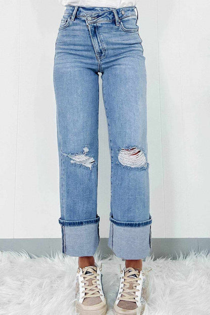Distressed Straight Jeans with Pockets - Purcell's Clothing Company