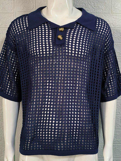 Men's Plus Size Openwork Collared Neck Quarter Button Knit Polo - Purcell's Clothing Company