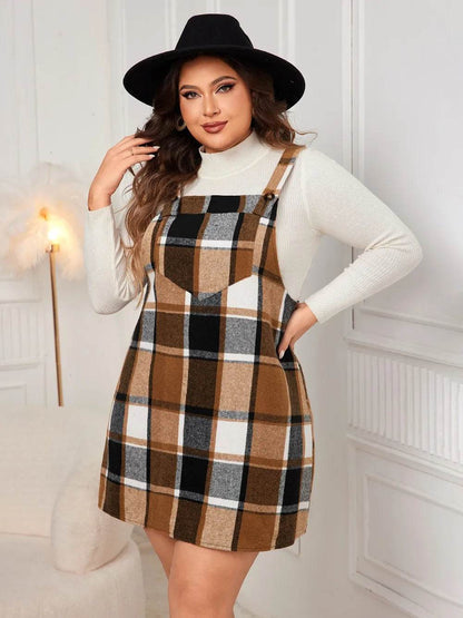 Honey Plus Size Plaid Wide Strap Overall Dress - Purcell's Clothing Company