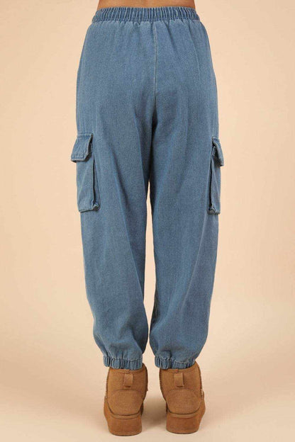 VERY J Washed Drawstring Jogger Cargo Jeans - Purcell's Clothing Company