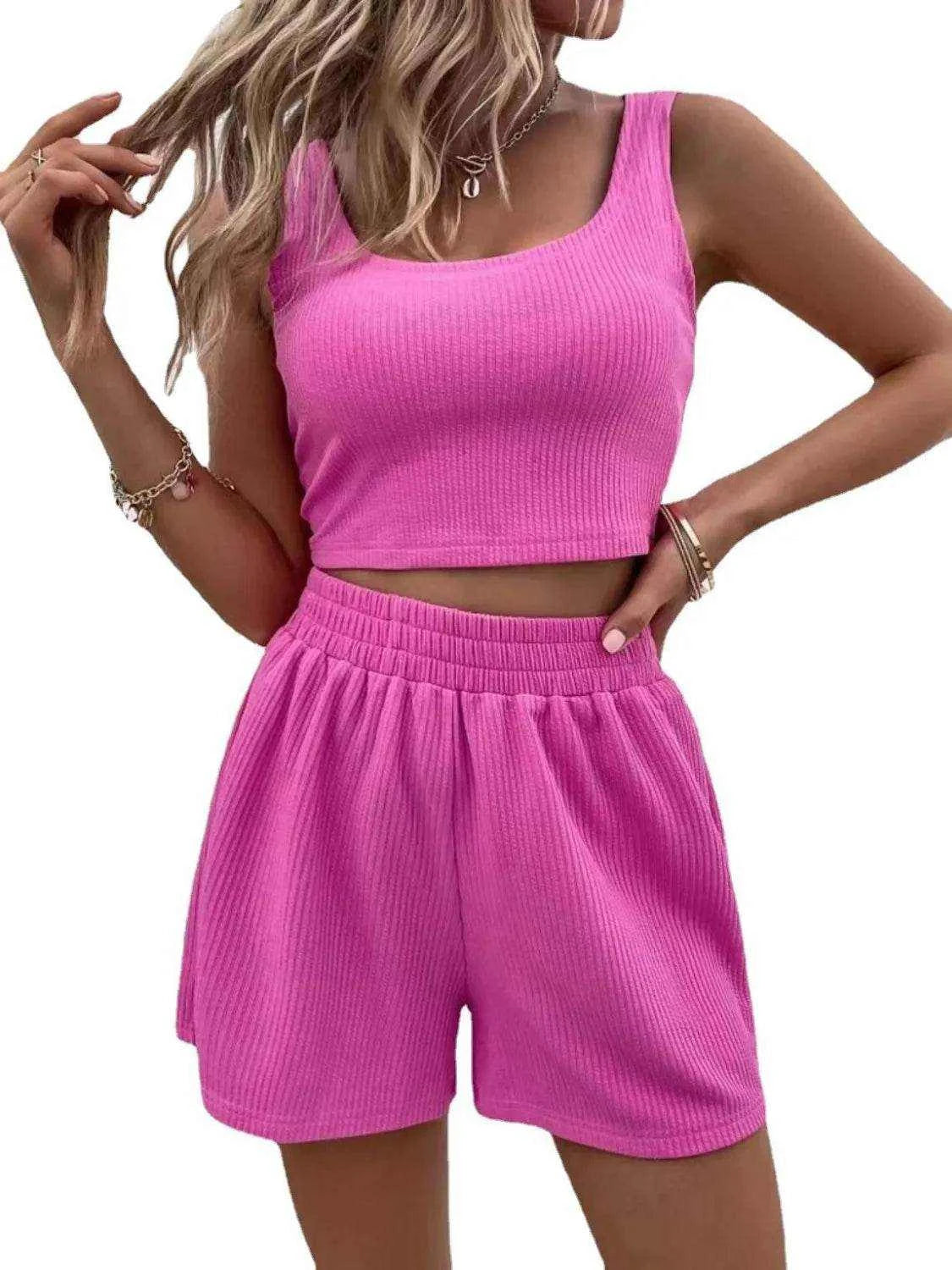 Full Size Wide Strap Tank and Shorts Set Plus Size - Purcell's Clothing Company