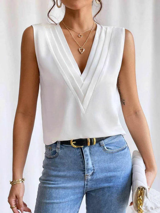 V-Neck Pleated Sleeveless Cami Tank Top - Purcell's Clothing Company