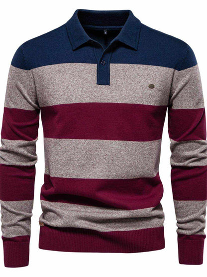 Striped Long Sleeve Knit Polo - Purcell's Clothing Company