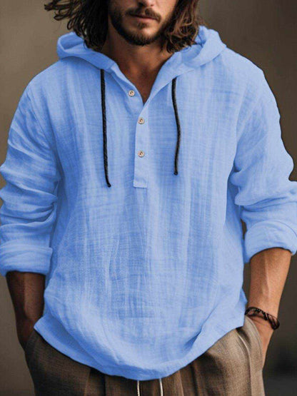 Men's Full Size Half Button Long Sleeve Hoodie - Purcell's Clothing Company