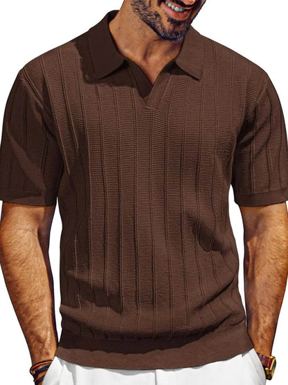 Textured Collared Neck Short Sleeve Polo - Purcell's Clothing Company