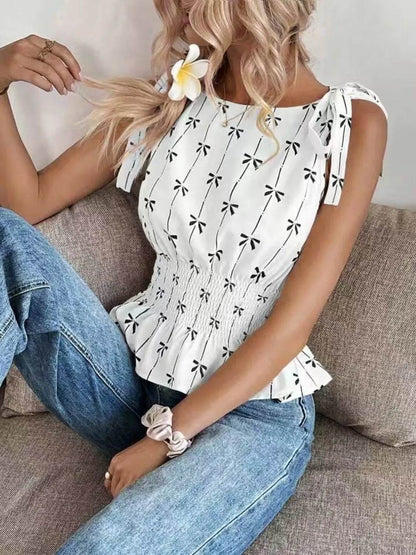 Bow Print Tie Shoulder Tank - Purcell's Clothing Company