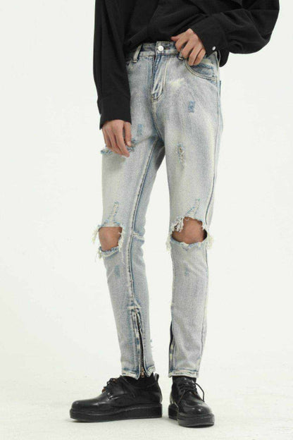 Pocketed Distressed Jeans with Side Zip - Purcell's Clothing Company