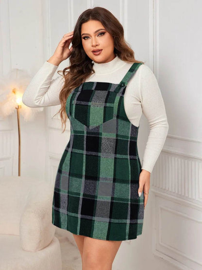 Honey Plus Size Plaid Wide Strap Overall Dress - Purcell's Clothing Company