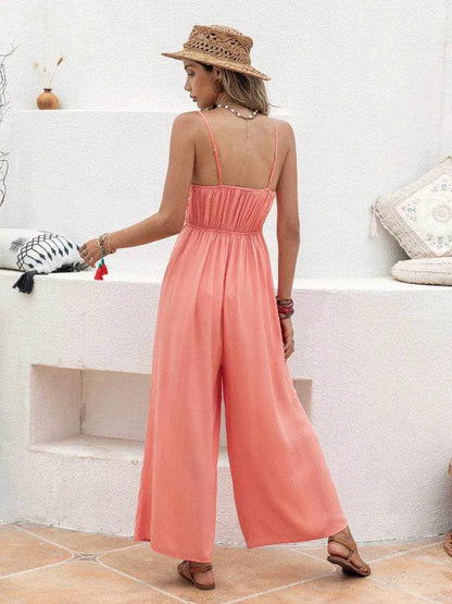 Openwork Spaghetti Strap Wide Leg Jumpsuit - Purcell's Clothing Company
