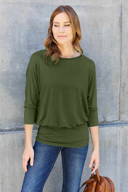 Basic Bae Full Size Round Neck Batwing Sleeve Top - Purcell's Clothing Company