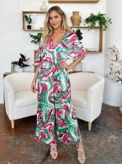Double Take Full Size Half Sleeve Wide Leg Jumpsuit - Purcell's Clothing Company