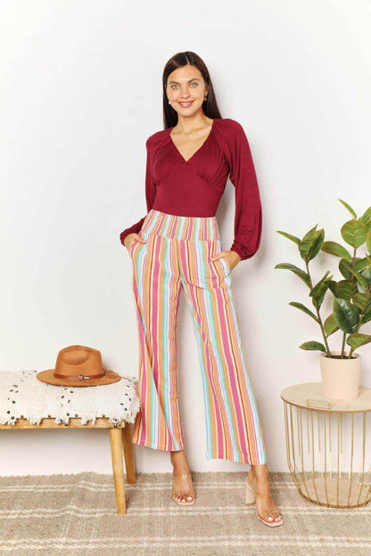 Double Take Striped Smocked Waist Pants with Pockets - Purcell's Clothing Company