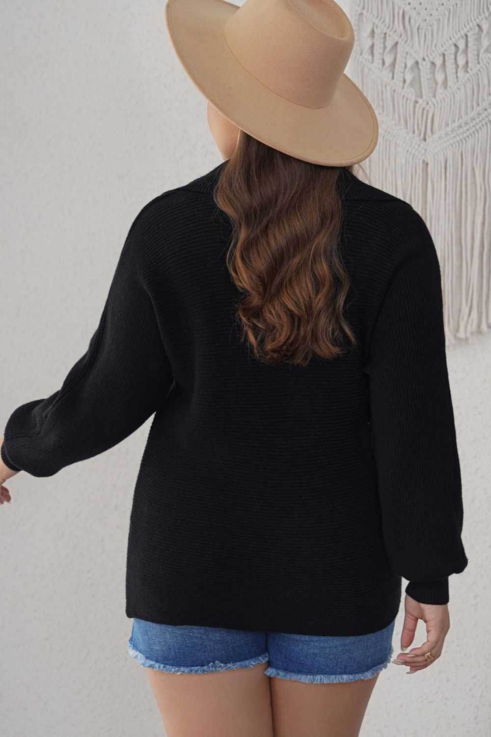 Plus Size Collared Neck Long Sleeve Sweater - Purcell's Clothing Company