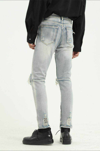 Pocketed Distressed Jeans with Side Zip - Purcell's Clothing Company