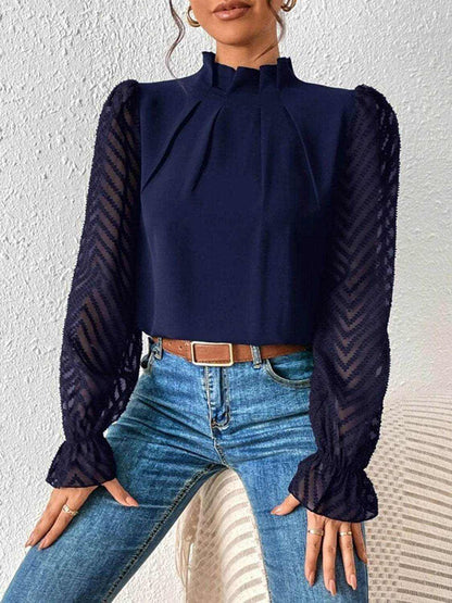 Mock Neck Flounce Sleeve Blouse - Purcell's Clothing Company