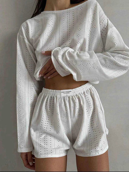 Eyelet Round Neck Top and Shorts Set - Purcell's Clothing Company