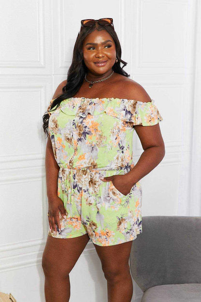 Sew In Love Full Size Pure Delight Floral Off-Shoulder Romper - Purcell's Clothing Company