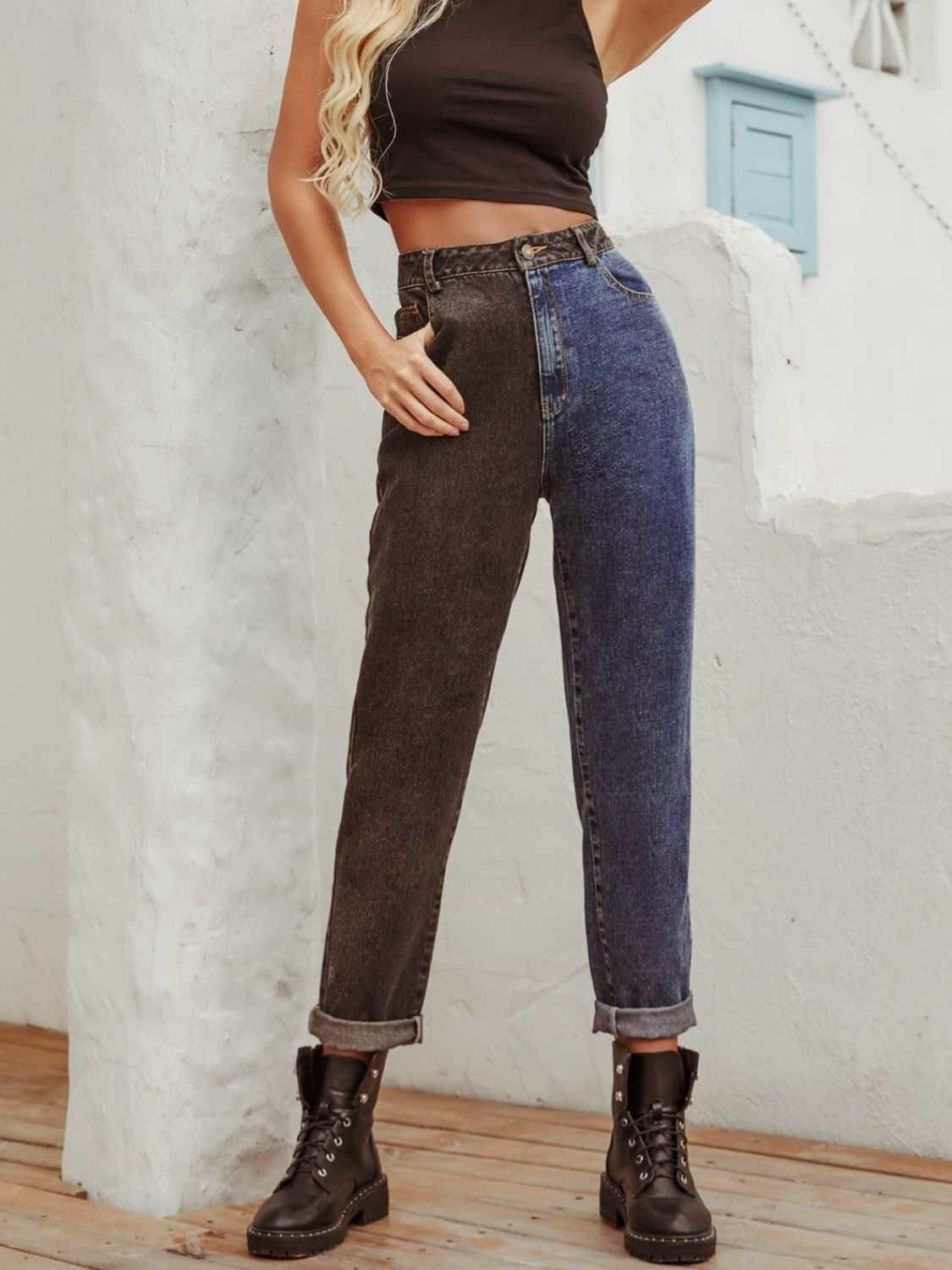 Two Tone Straight Leg Jeans - Purcell's Clothing Company
