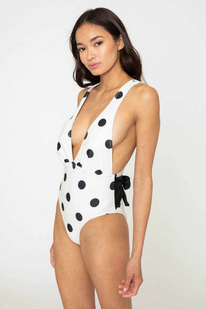 Marina West Swim Beachy Keen Polka Dot Tied Plunge One-Piece Swimsuit - Purcell's Clothing Company