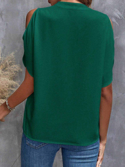 Notched Cold Shoulder Blouse - Purcell's Clothing Company